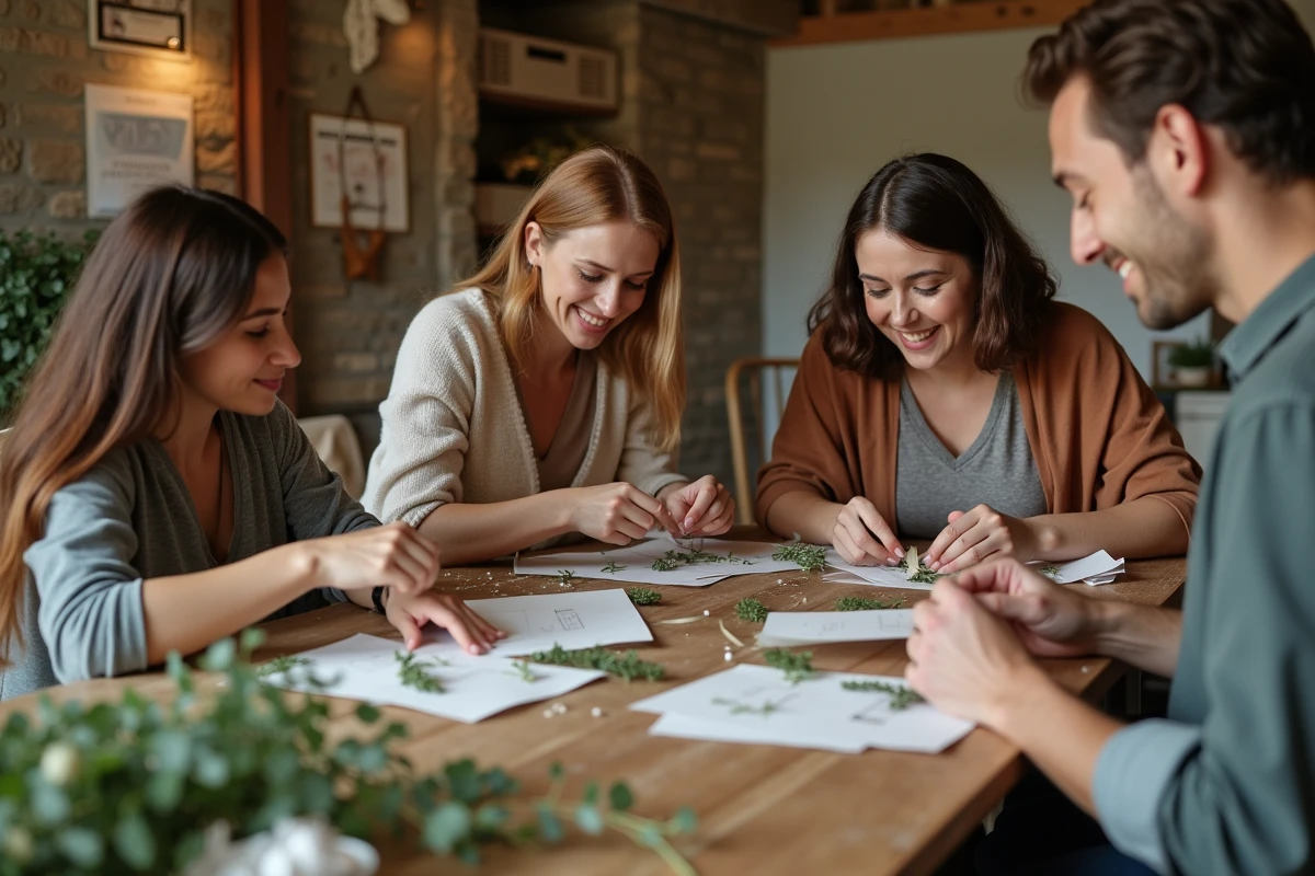 Amis créant des decorations de mariage en intérieur