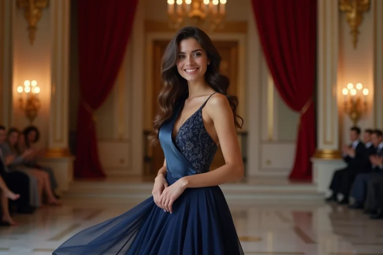 Betul Yilmazturk élue plus belle femme de France lors d'une cérémonie officielle dans une salle dorée