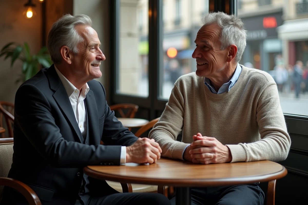 Homme élégant en conversation dans un café parisien
