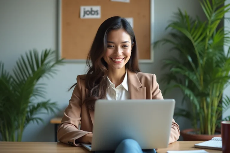 Femme professionnelle souriante au bureau moderne