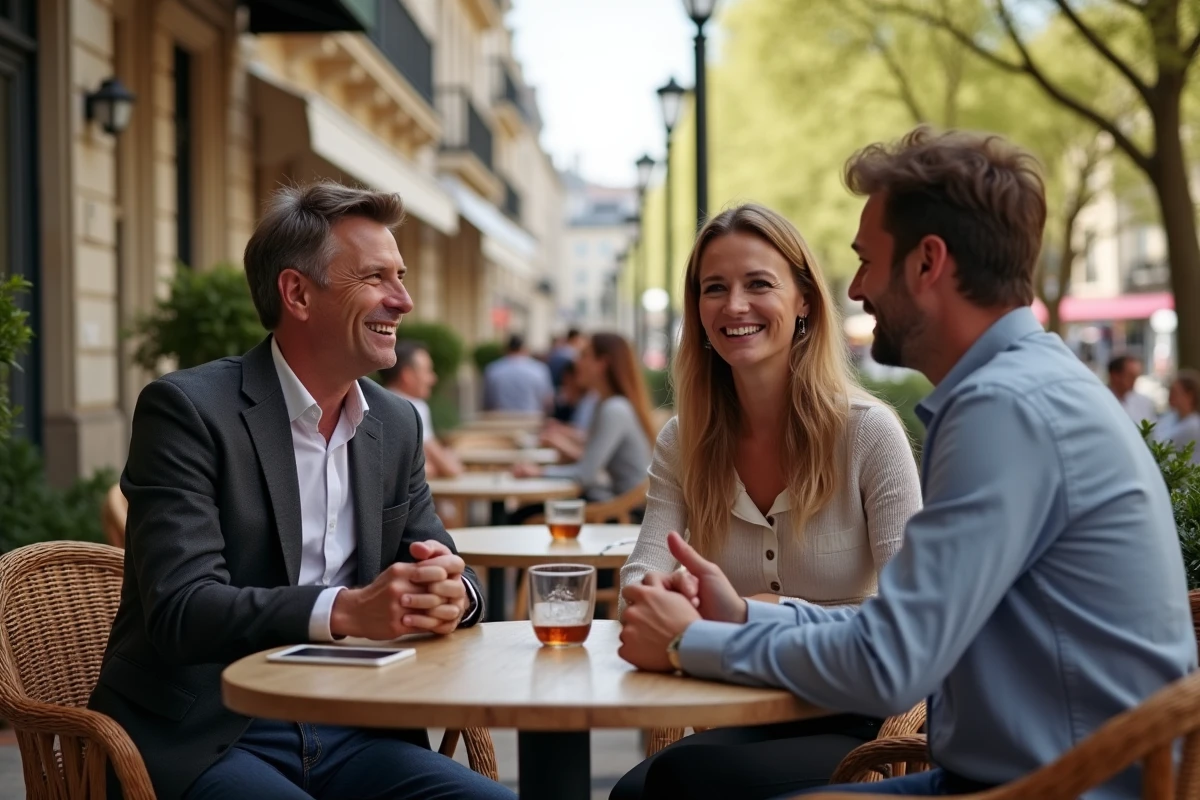 Groupe de personnes discutant dans un café à Bordeaux