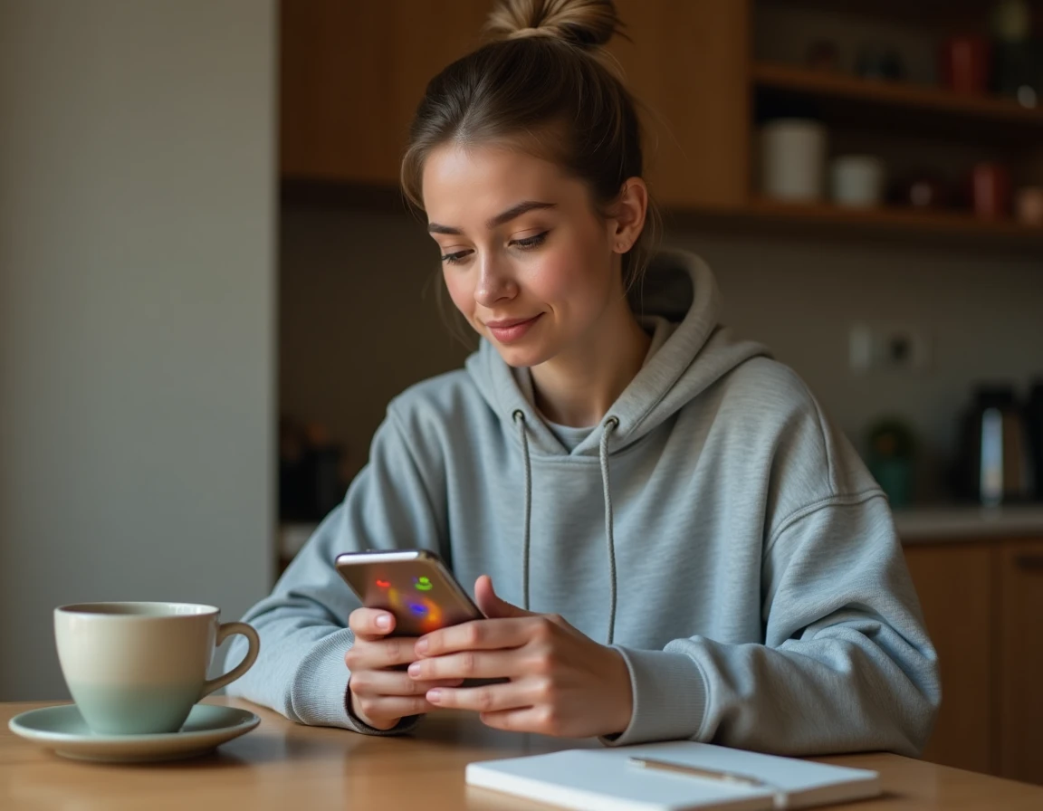 Supportrice consultant le classement de son équipe de football locale sur smartphone à la maison